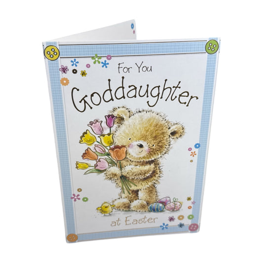 For Goddaughter Cute Teddy & Flowers Design Easter Card