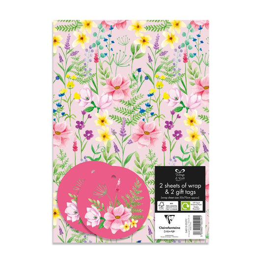 Floral Design Wrap 2 Sheets 2 Tags Set