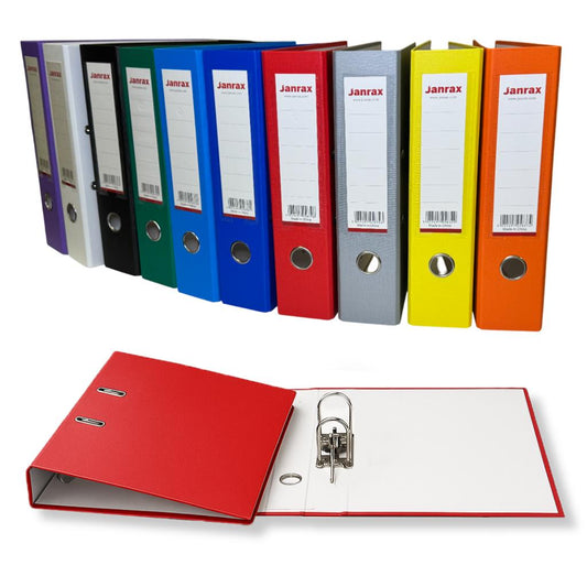 Pack of 50 A4 Assorted Colour Paperbacked Lever Arch Files by Janrax