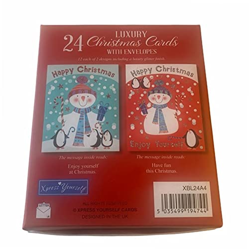 Box of 24 Snowman and Penguins Design Christmas Cards