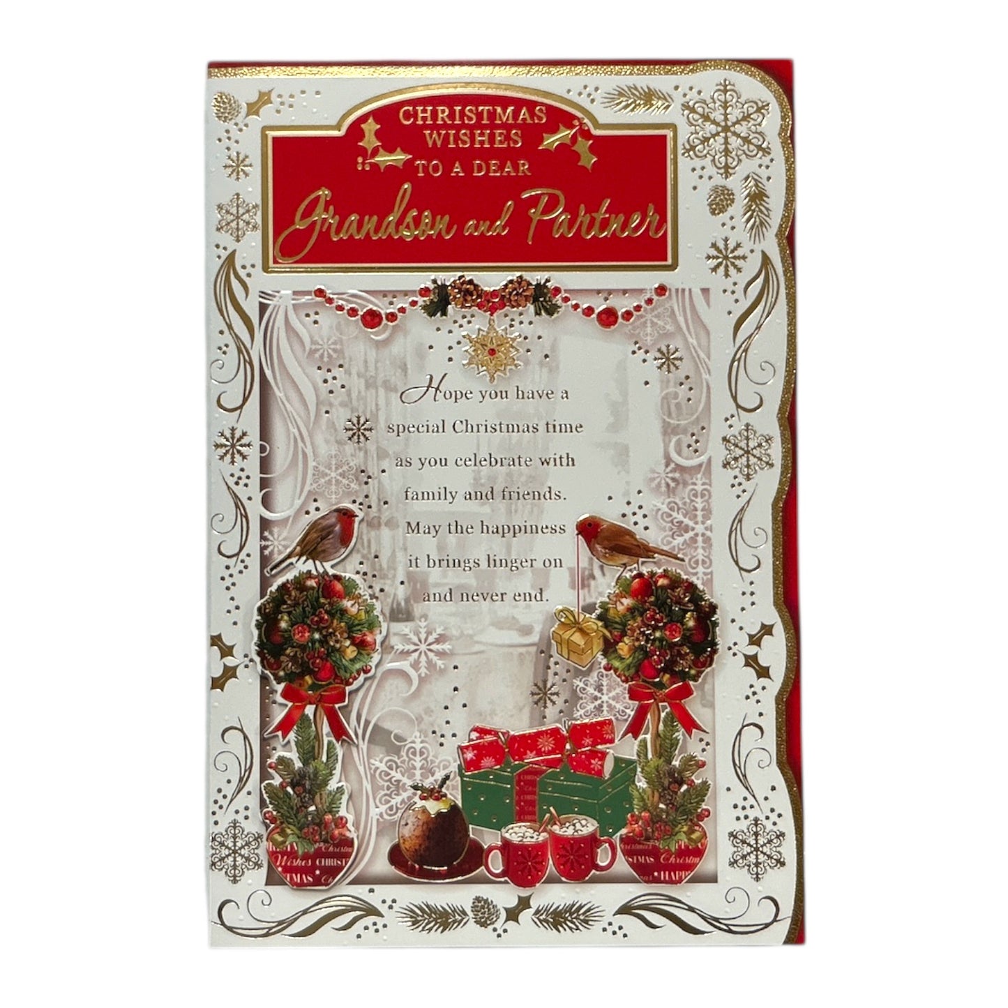 To a Dear Grandson and Partner Best Wishes Classic Design Christmas Card