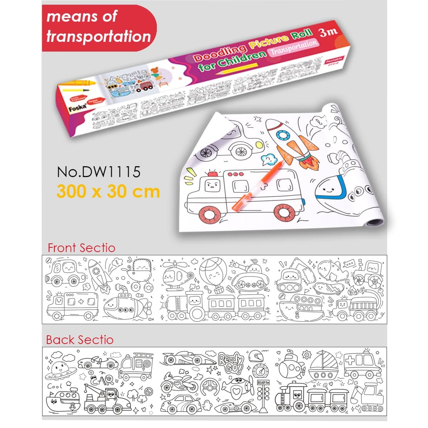 Transportation DIY Long Painting Paper Roll for Kids 30×300cm– Choice ...