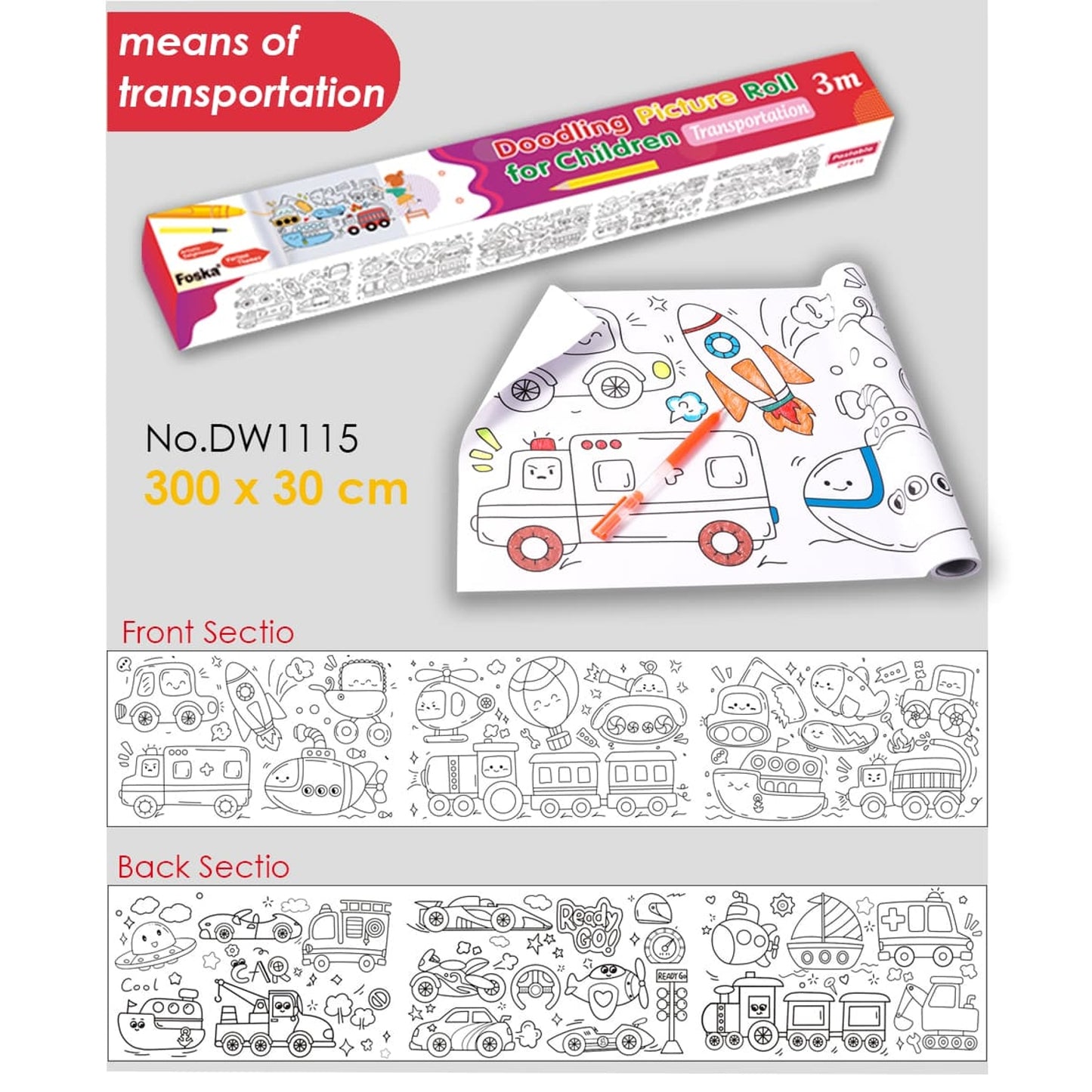 Transportation DIY Long Painting Paper Roll for Kids 30×300cm