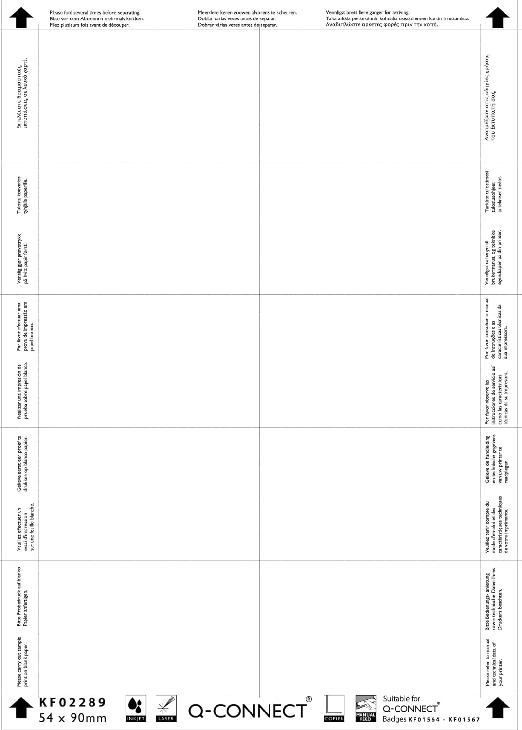 Pack of 25 54x90mm 10 Per Sheet Name Badge Inserts