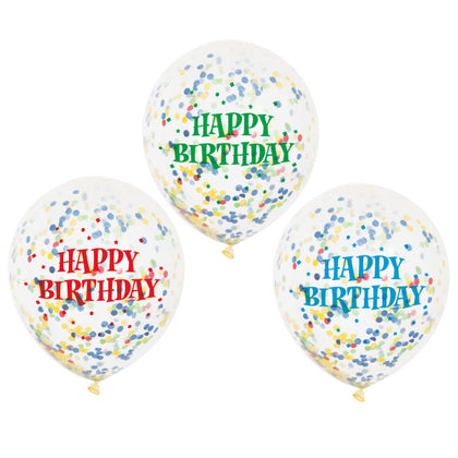 Pack of 6 Birthday Clear Latex Balloons with Bright Confetti 12