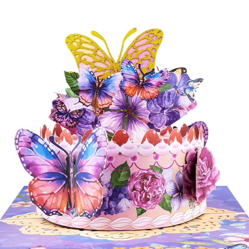 Wings of Celebration Butterfly Floral Design Birthday Pop Up Card