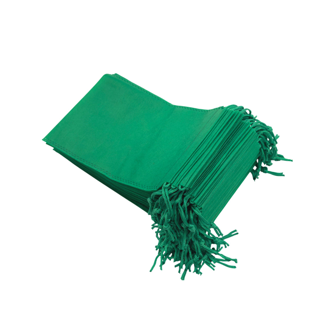 Pack of 100 Dark Green Coloured 25x16cm Non-Woven Drawstring Bags