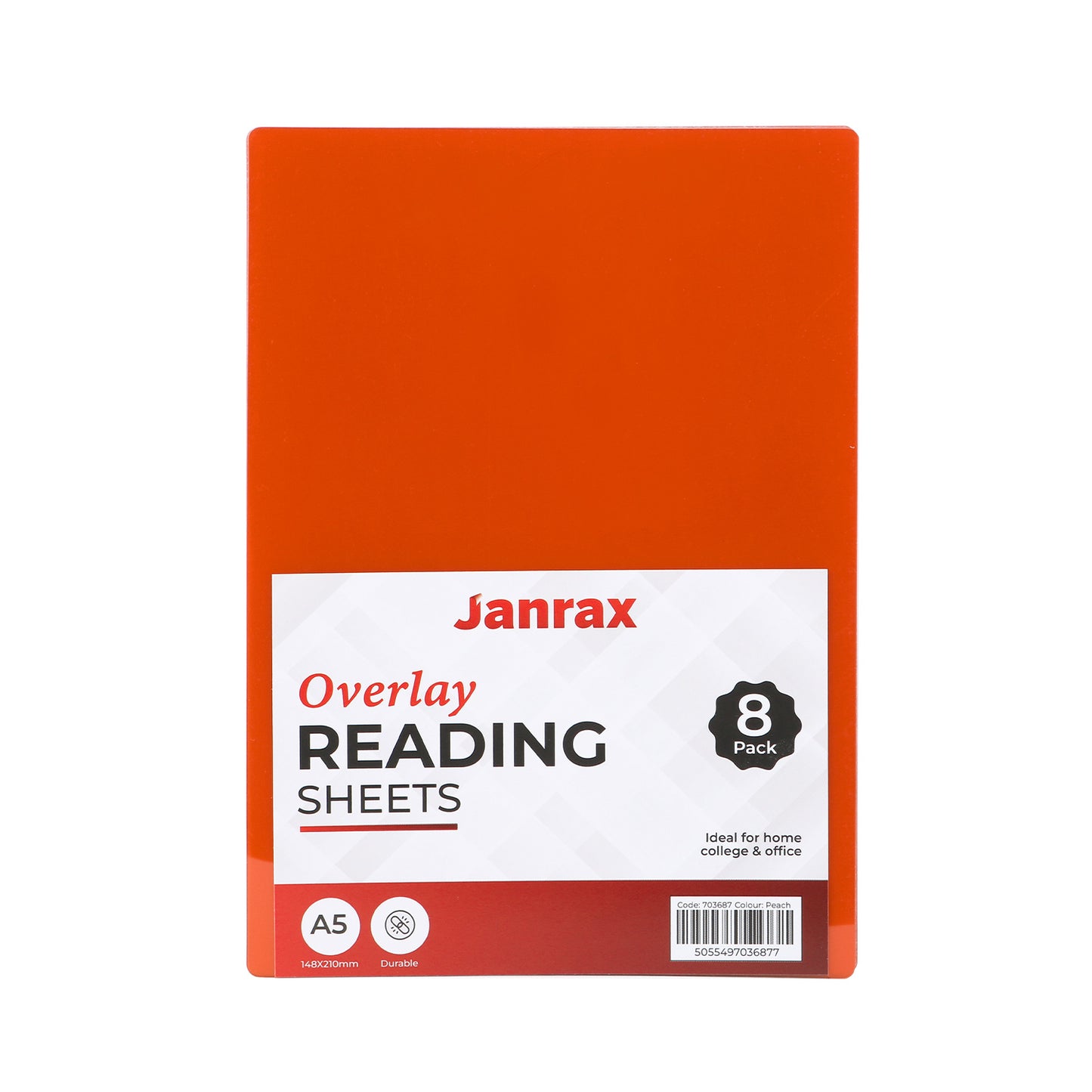 Pack of 16 A5 Plain Peach Dyslexia Overlay Reading Sheets – PET Material, Rounded Corners