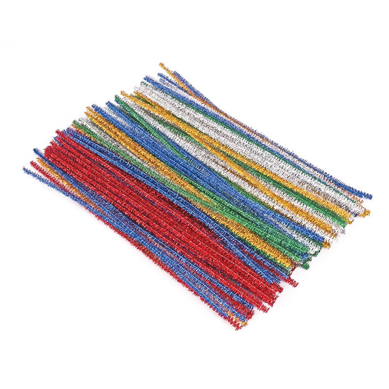 Pack of 100 Assorted Glitter Chenille Stem Pipe Cleaners 0.6 x 30cm