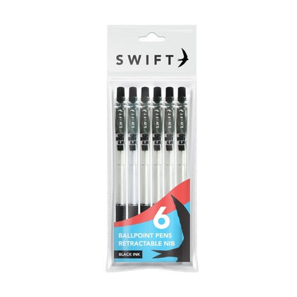 Pack of 6 Black Retractable Ballpoint Pens