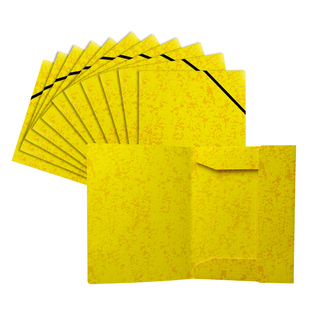 Pack of 12 A4 Yellow Card 3 Flap Folders With Elastic Closure