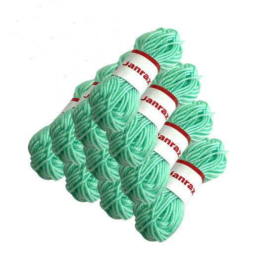 Pack of 10 Pastel Green Acrylic Yarn Rolls – 10g each, 4 Strand 8 Ply Knitting Wool