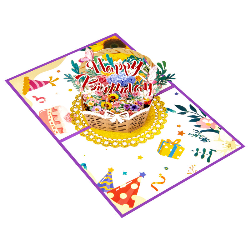 Bloom & Cheer 3D Birthday Basket Pop Up Greeting Card