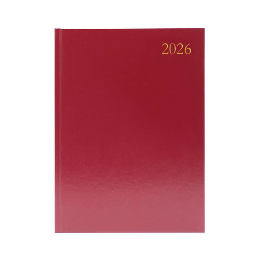 2026 A4 Day Per Page Burgundy Desk Diary kfa41bg26