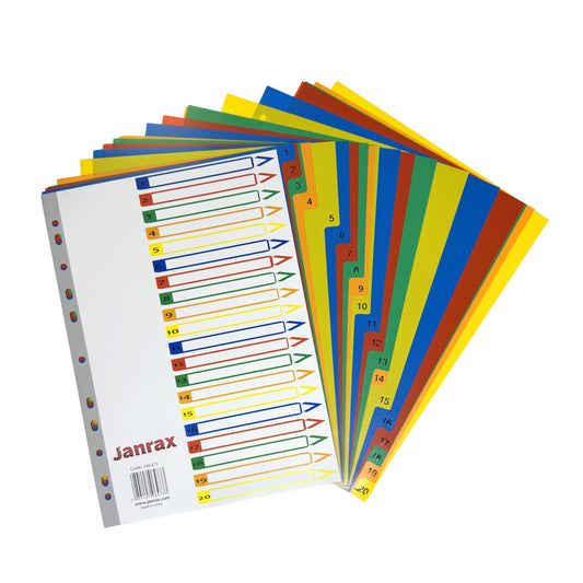 A4 20 Part Polypropylene Dividers with Reinforced Index Cover