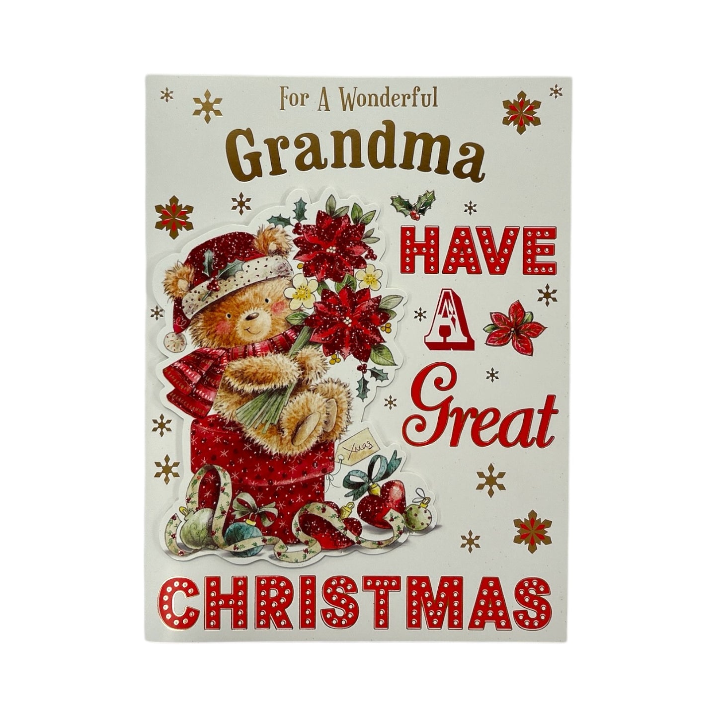 For Grandma Teddy With Flowers Design Christmas Card