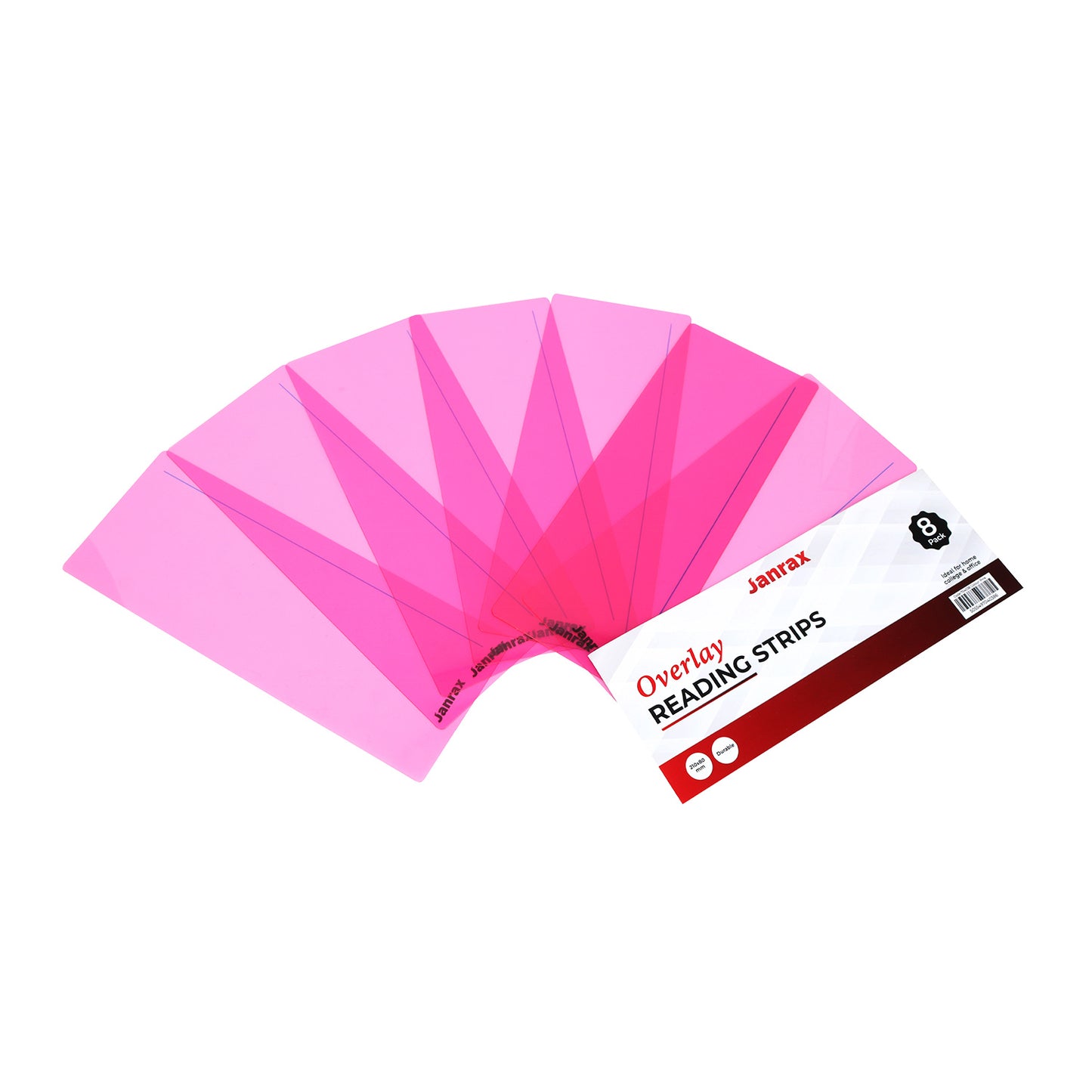 Pack of 16 Pink 210x80mm Dyslexia Overlay Reading Strips – PET Material, Rounded Corners