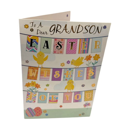 For Grandson Vibrant Patterns Bunting Design Easter Card