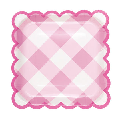 Pack of 8 Pastel Gingham Scalloped Edge Square 9
