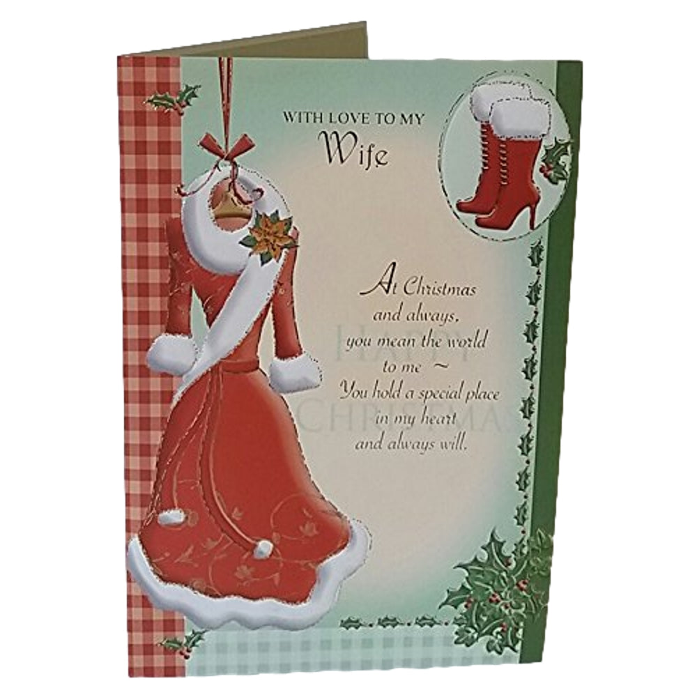 To Wife Beautiful Red Dress Design Christmas Card
