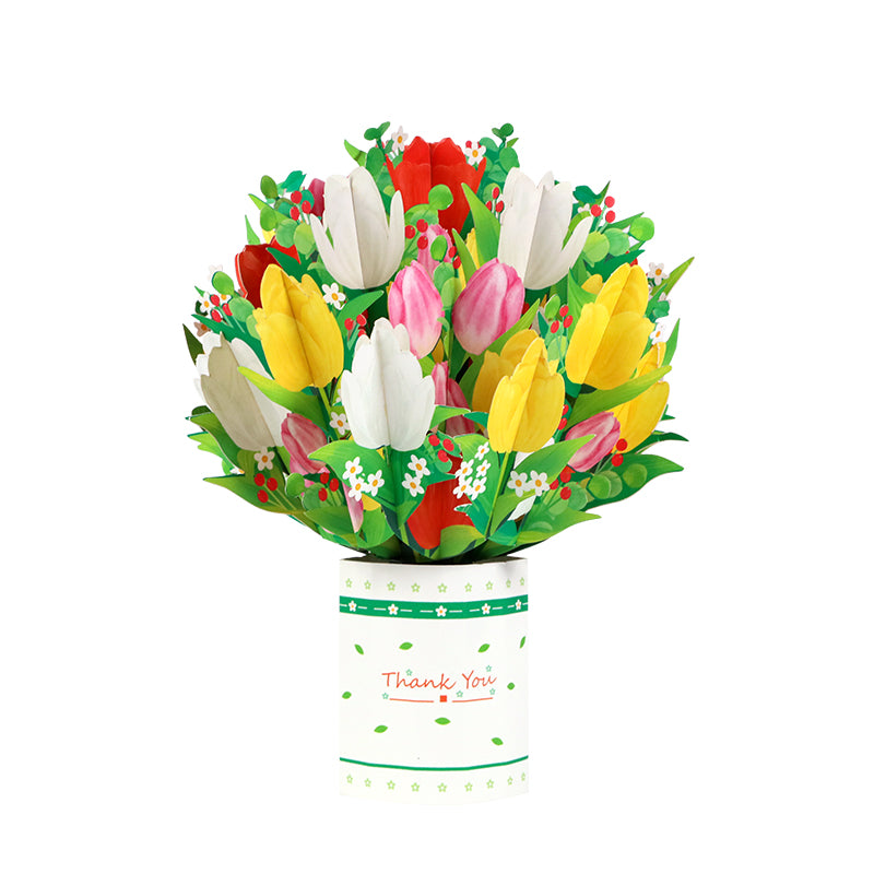 Tulip Charm 3D Pop Up Greeting Card - Mother's Day Birthday Wedding Anniversary