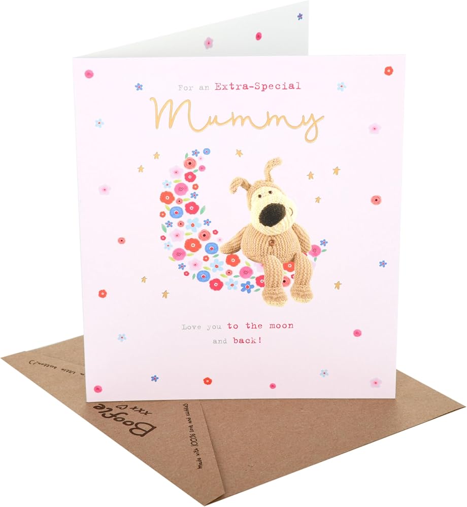Boofle Sitting On Floral Moon Mummy Birthday Card