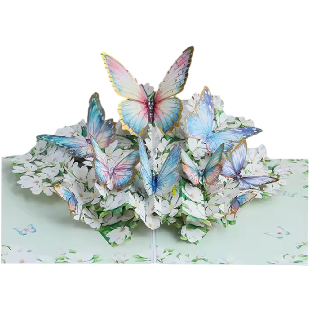 Magnolia Flowers Flying & Butterflies Dancing Best Wishes 3D Pop Up Greeting Card