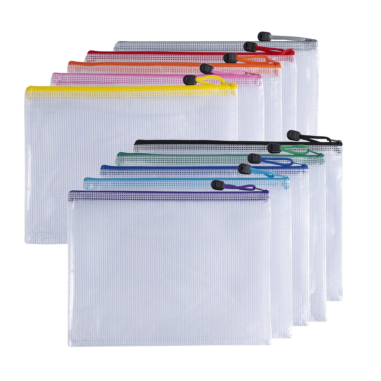 Pack of 10 A5 Assorted PVC Mesh Coloured Zip Bags