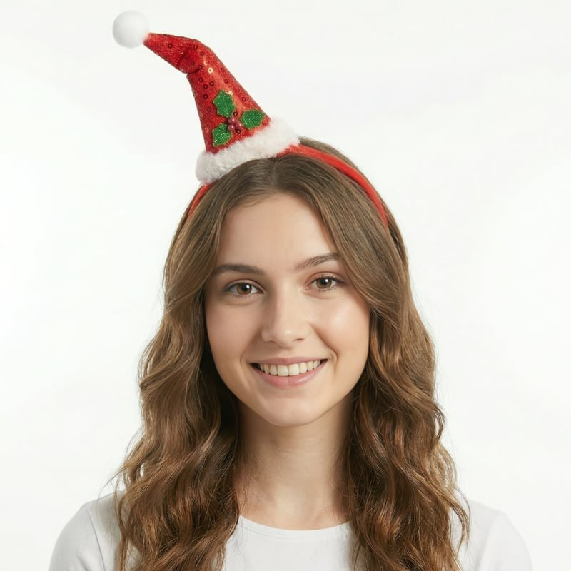 Pack of 6 Mini Santa Hat Headbands 16cm
