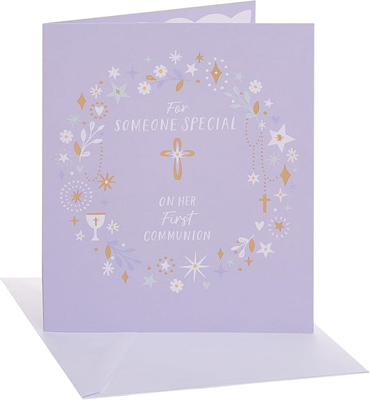 Wreath with Cross Design Communion Congratulations Card