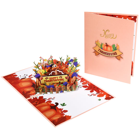Turkey in Farm Happy Thanksgiving 3D Pop Up Greeting Card