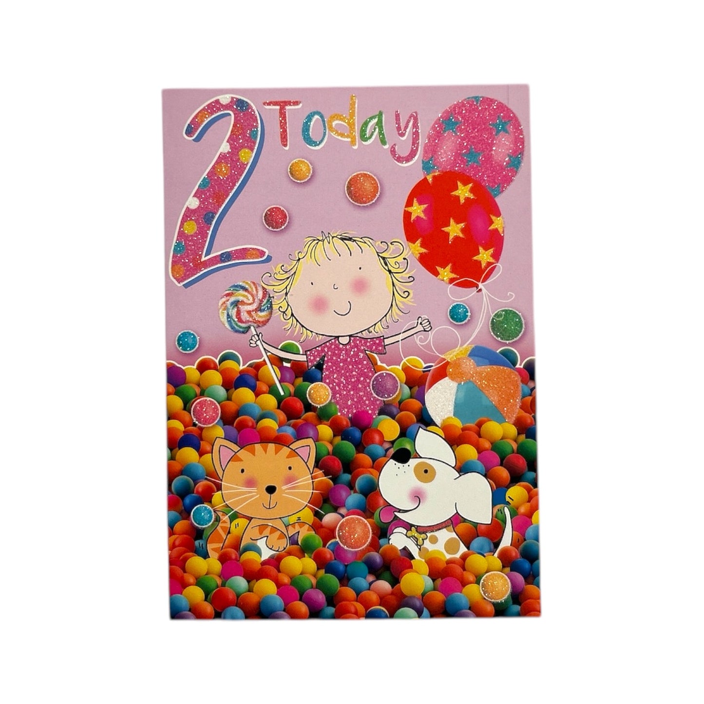 Age 2 Girl With Balloons Colourful Design Juvenile Birthday Card