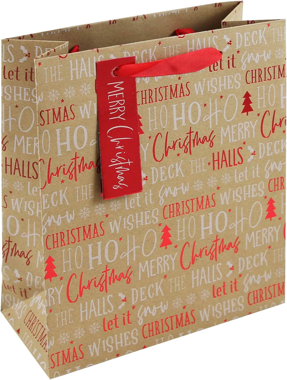 Pack of 12 Christmas Deck The Halls Kraft Text Medium Bags