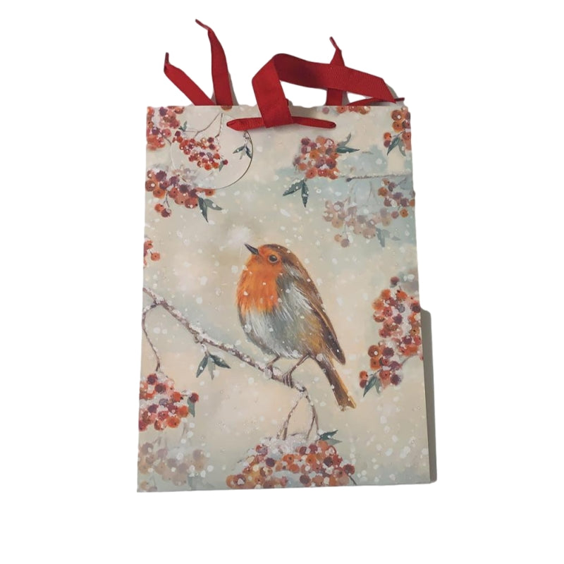 Pack of 12 Traditional Robin Design Large Christmas Gift Bags