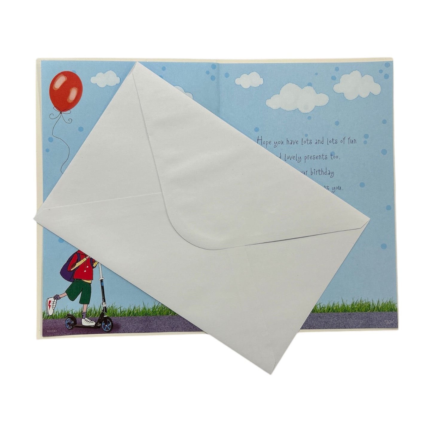 Age 05 Boy Riding A Scooter Juvenile Birthday Card With Badge