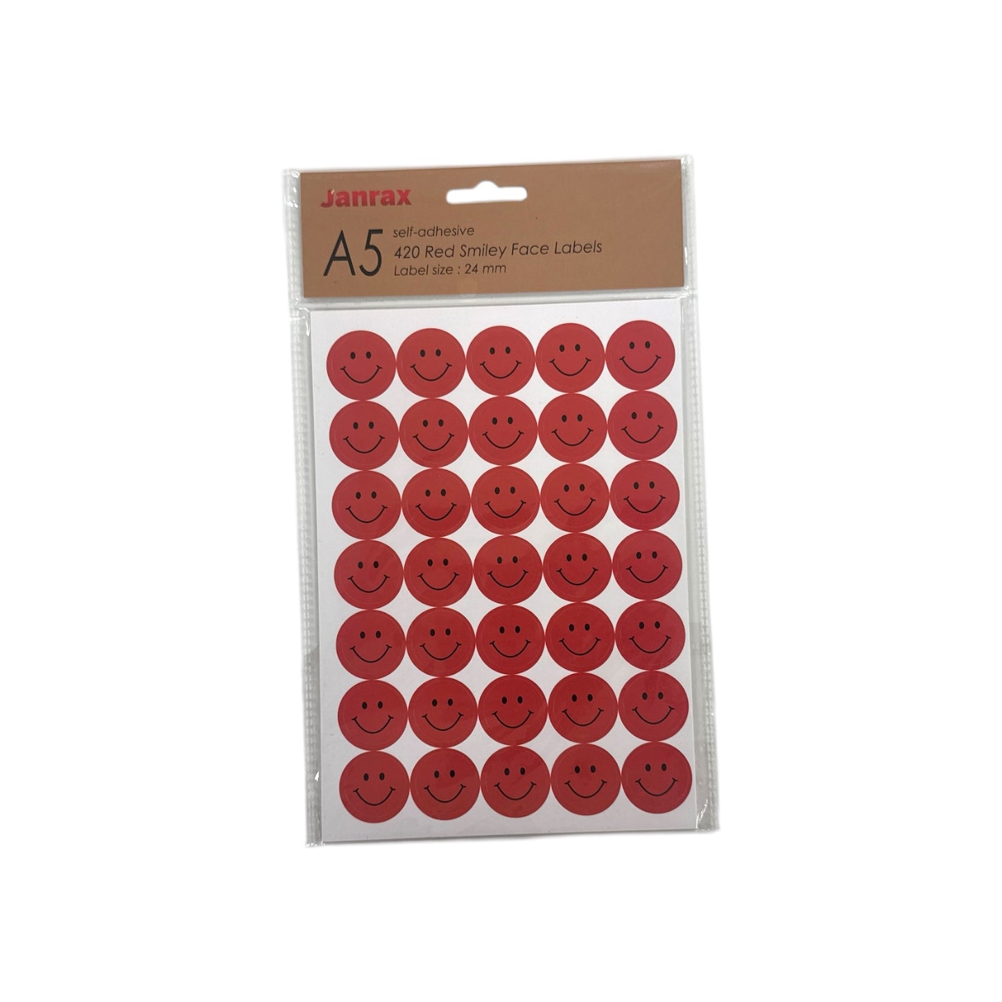 Pack of 5040 Red Smile Face 24mm Self-Adhesive Labels