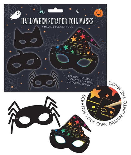 Pack of 4 Scratch Your Own Halloween Design Scraper Foil Art Masks