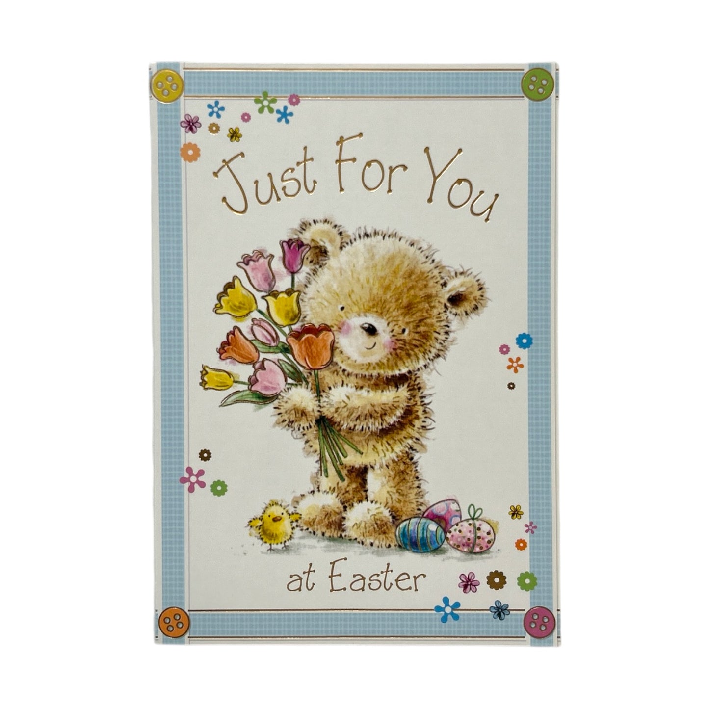 Just For You Cute Teddy & Bouquet Design Easter Card