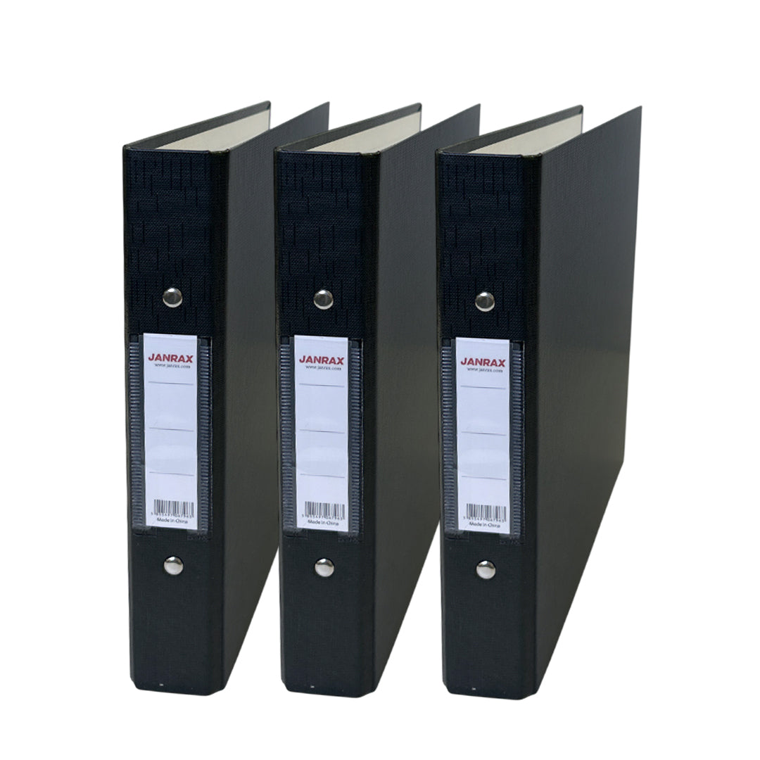 Pack of 3 A5 Black Paper Over Board Ring Binders by Janrax