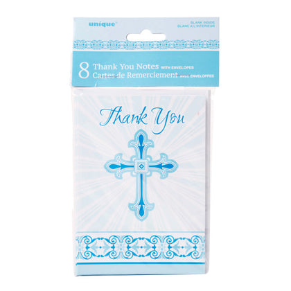 Pack of 8 Blue Radiant Cross Thank You Notes