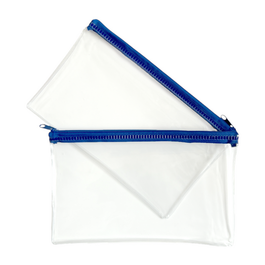 Pack of 2 Janrax 8x5" Blue Zip Clear Exam Pencil Cases