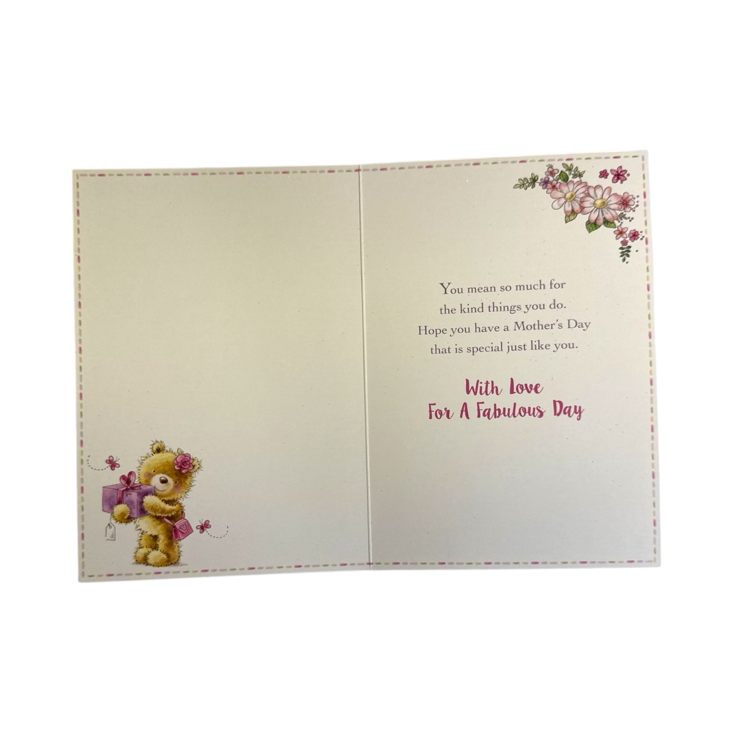 To A Special Mum Teddy Wearing Flower and Holding Gift Mother's Day Card