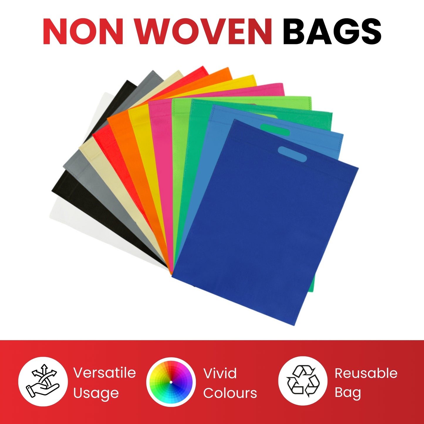 Pack of 100 Yellow Coloured 30x25cm Non-Woven Patch Handle Bags