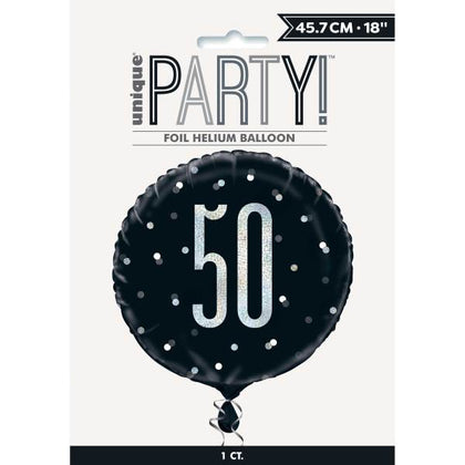 Birthday Glitz Black & Silver Number 50 Round Foil Balloon 18