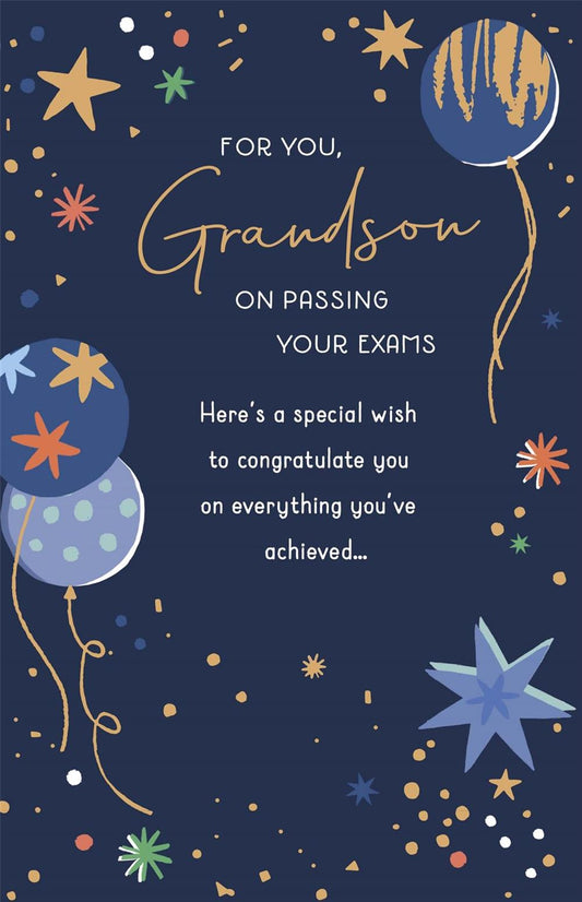 Balloons and Stars Design Grandson Congratulations Card for Passing Exams