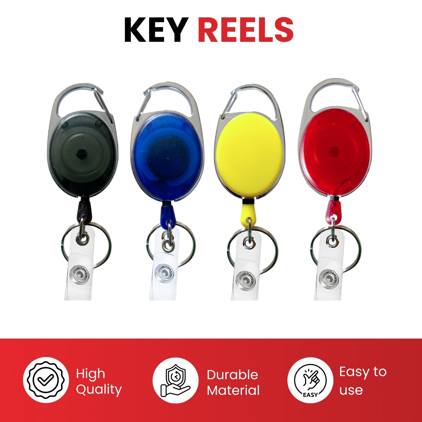 Black Solid Keyreel With Carabiner