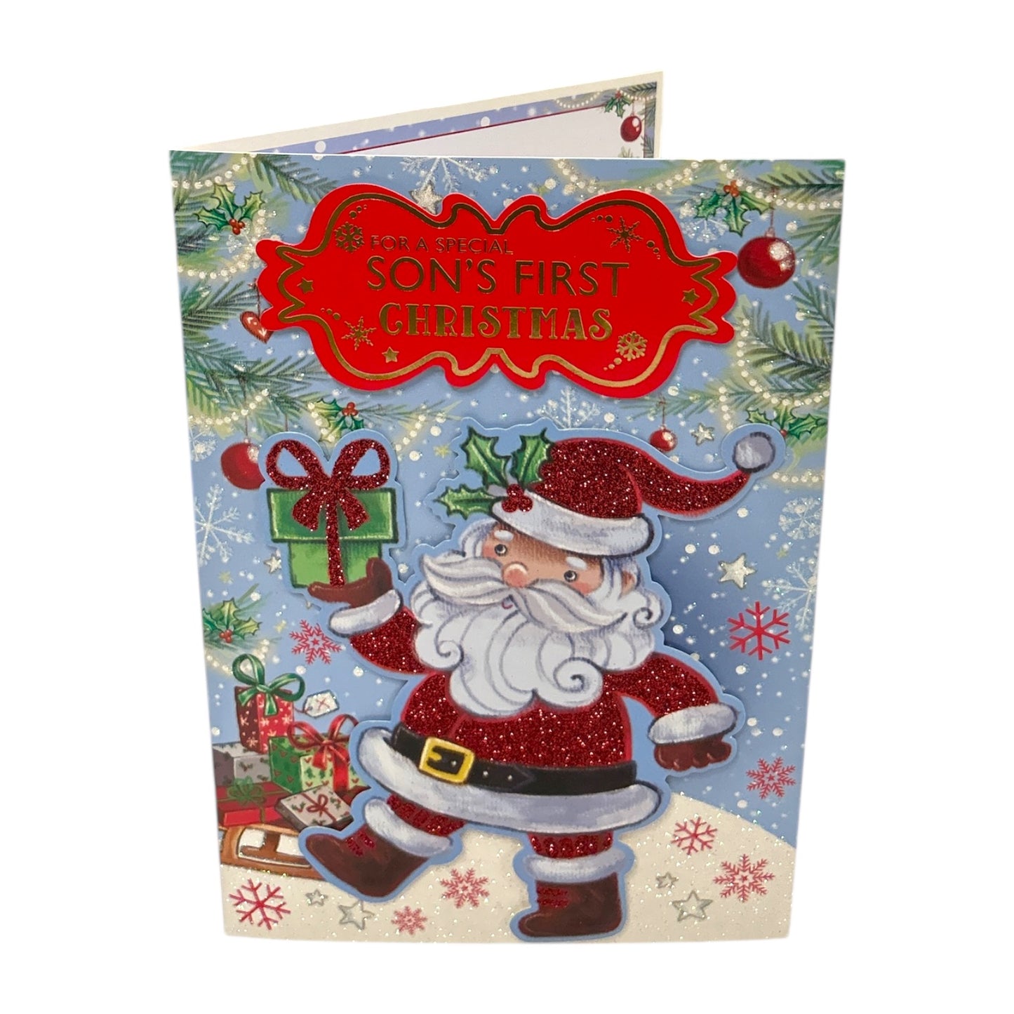 Santa With Gift Design For a Special Son's 1st Christmas Card