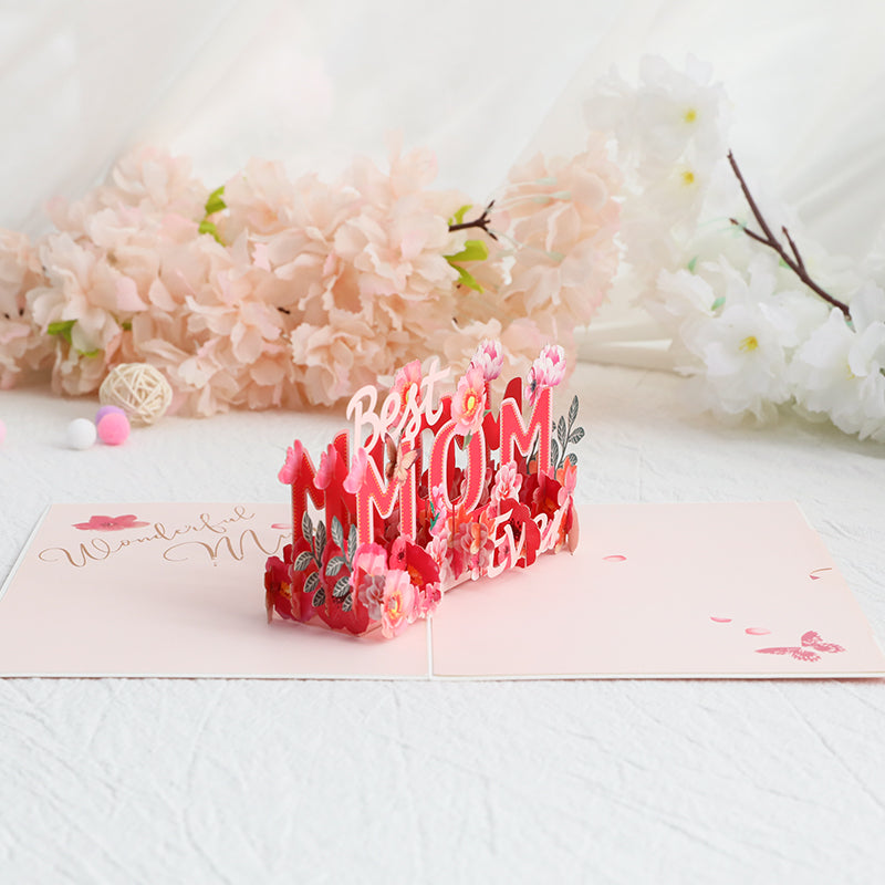 Best MOM Ever Stunning 3D Floral Pop Up Mother's Day Card 