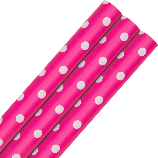 Pink Polka Dot Design Multi Occasion Wrapping Paper Bundle 3 Rolls