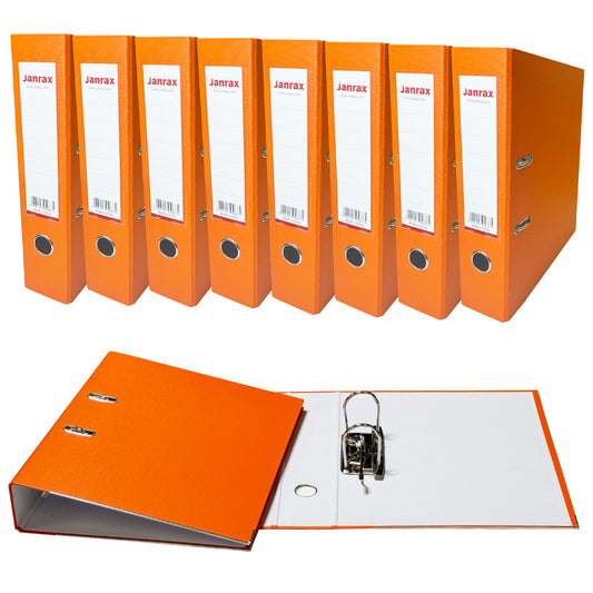 Pack of 10 A4 Orange Paperbacked Lever Arch Files by Janrax
